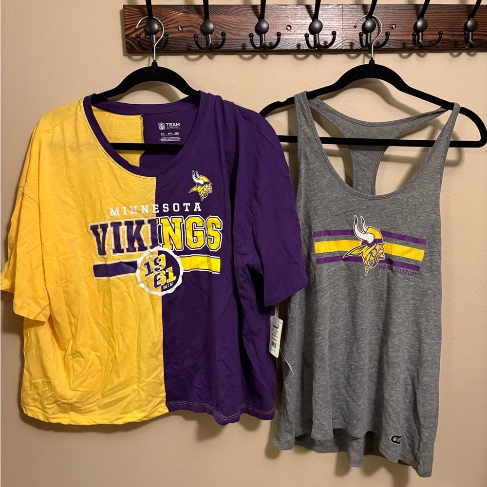 NFL Minnesota Vikings Women Short Sleeve Tee and Tank Set - Purple, Yellow, Gray